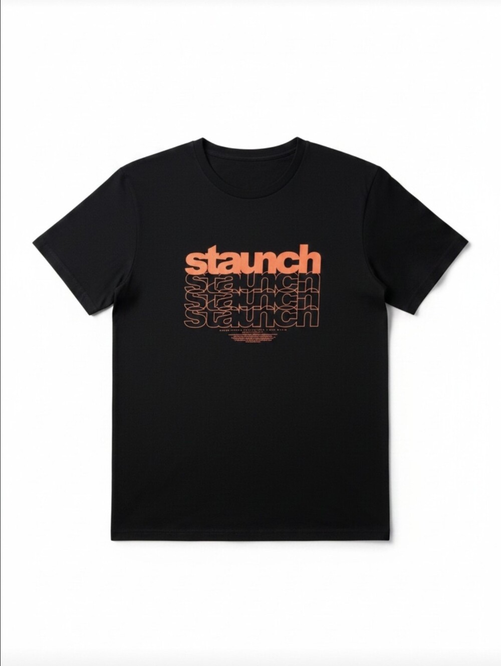 Staunch Black Graphic T-Shirt with Orange Text